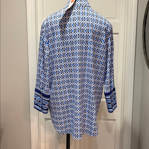 Jude Connally sz L Belinda Terrace Geo BorderBeacon Blue NWT top - Picture 7 of 12